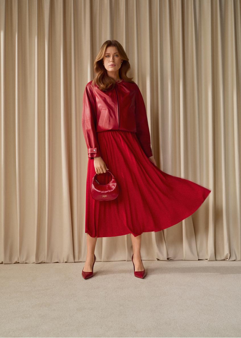 Czerwona plisowana spódnica midi SPCDT-0096-4B(W26)