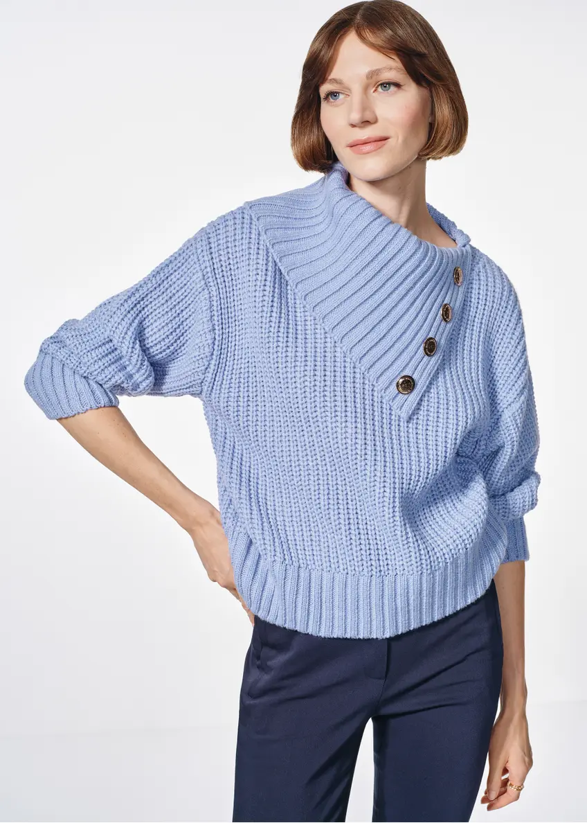 Blue sweater with collar SWEDT-0218-60(Z24)-01