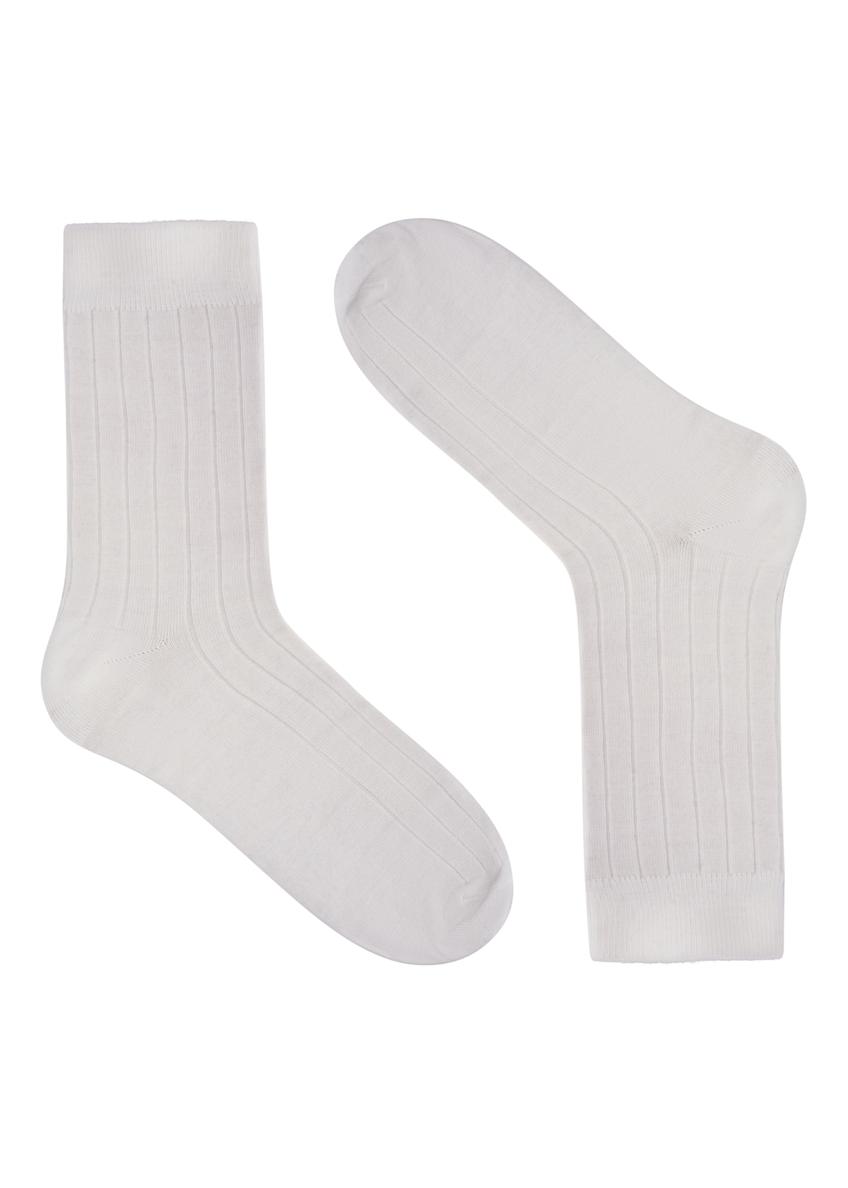 Kremowe skarpetki z wełny merino SKAMT-0206-0B(Z26), widok produktu od przodu na białym tle.
