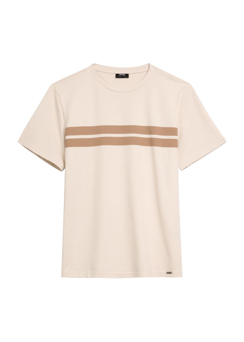 Beżowy bawełniany t-shirt męski TSHMT-0129-80(Z25), widok produktu od przodu na białym tle.