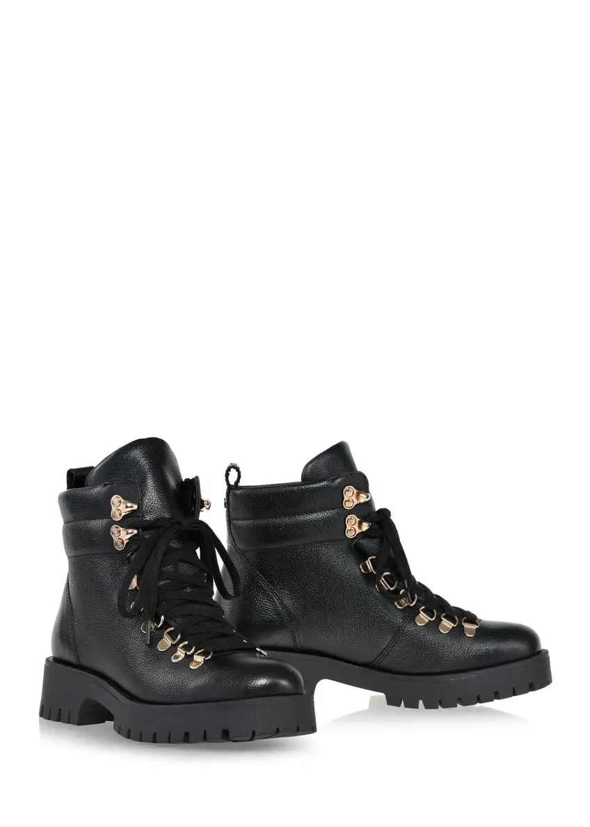 Black leather lace-up ankle boots for women BUTYD-1118-99(Z24)