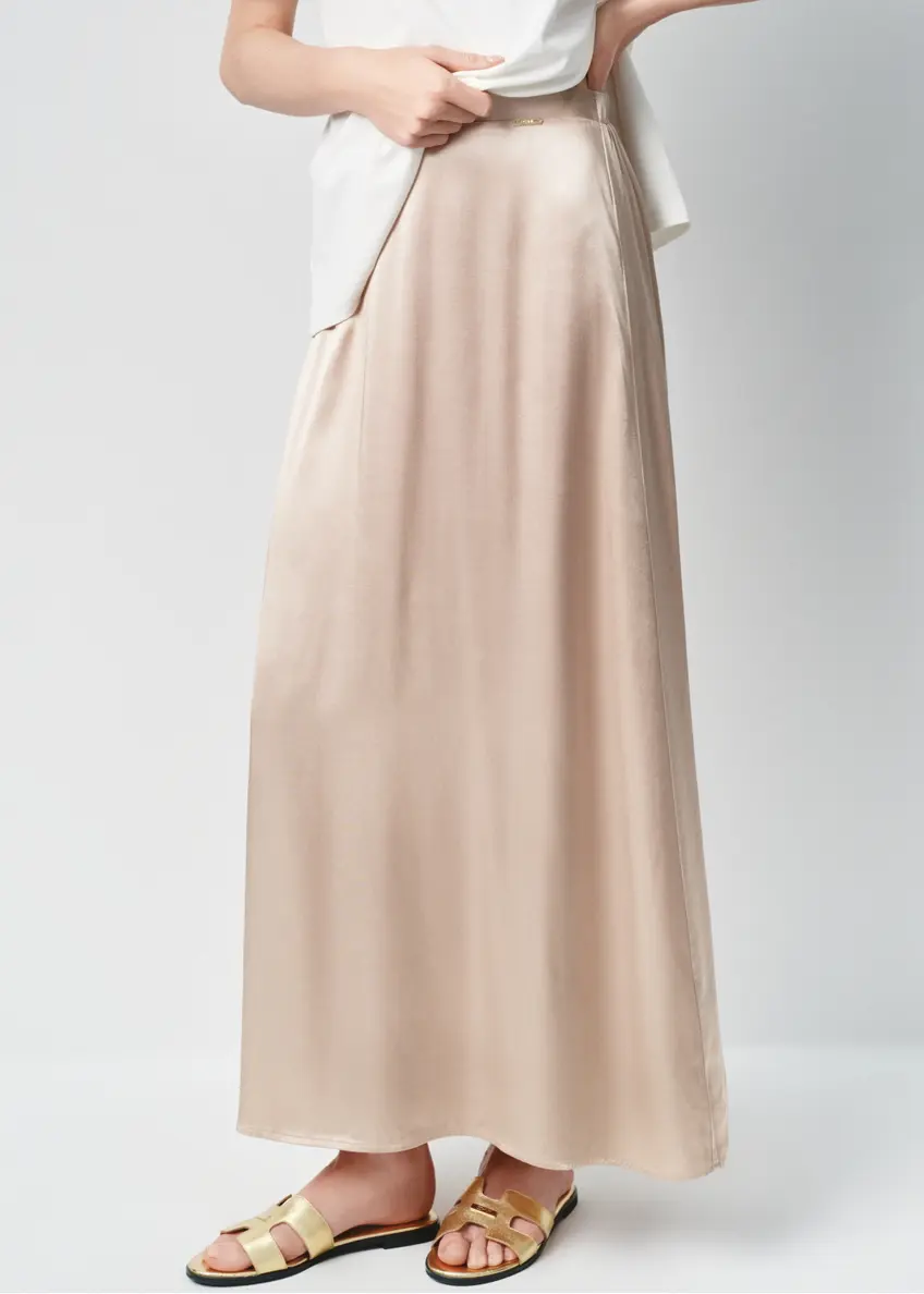 Długa prosta spódnica w kolorze camel SPCDT-0083-24(W24)