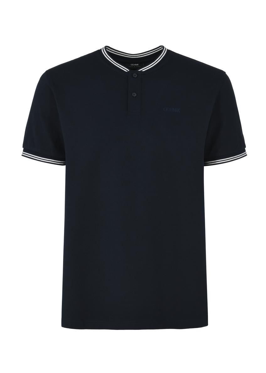 Granatowa koszulka polo ze stójką POLMT-0066-69(W24)-04