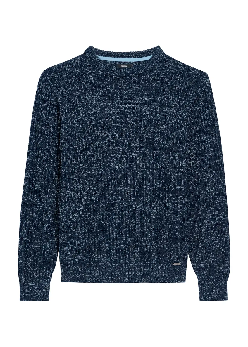 Granatowy sweter męski SWEMT-0183-68(Z25), widok produktu z przodu na białym tle.