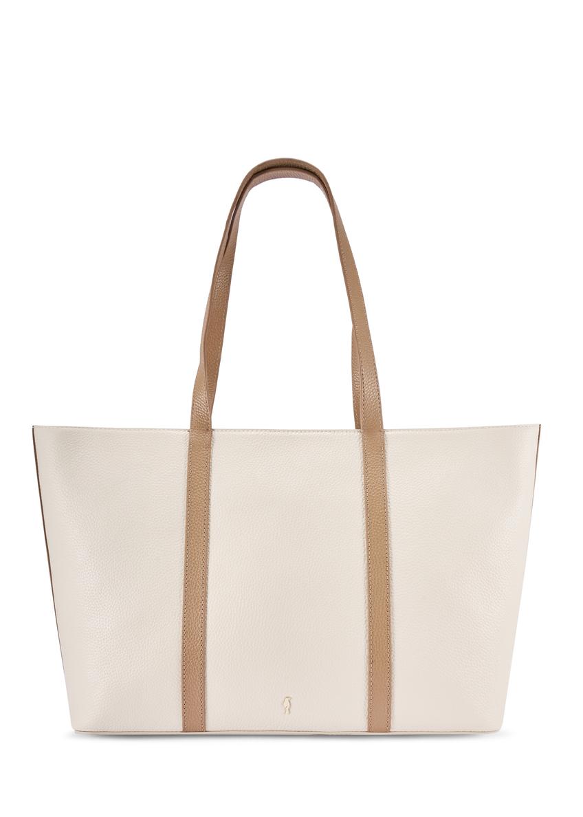 Kremowa skórzana torebka shopper TORES-1273-0B(W26)