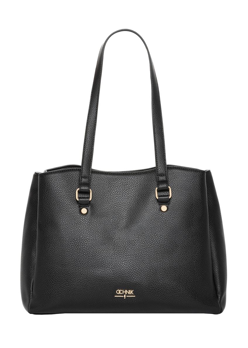 Czarna torebka shopper damska TOREC-1260-9I(Z26), widok produktu z przodu na białym tle.