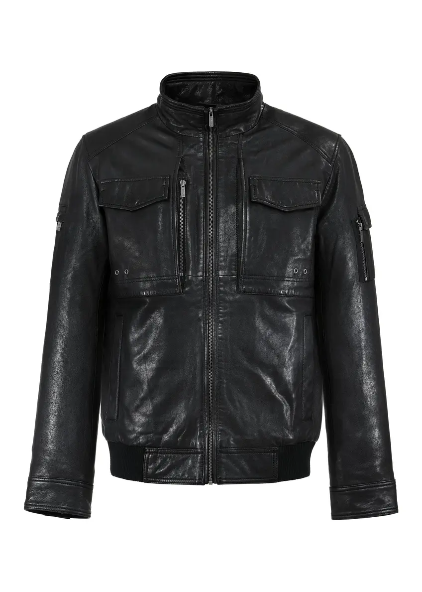 Men's black leather jacket KURMS-0346-2771(Z24)