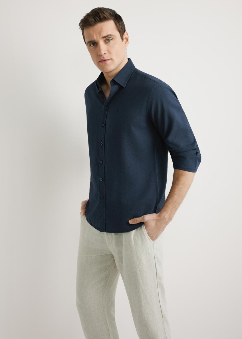 Granatowa lniana koszula męska KOSMT-0362-7E(W26)