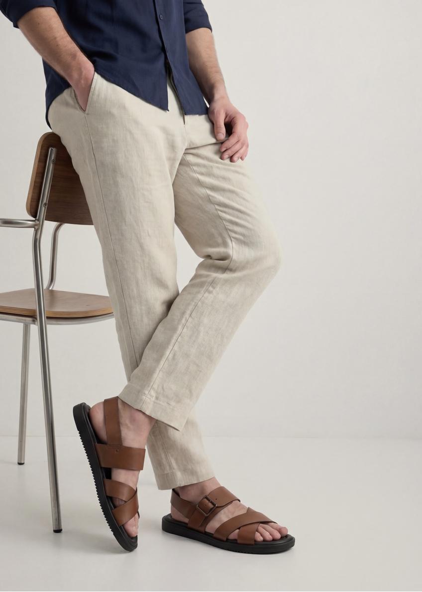 Skórzane sandały męskie w kolorze koniaku BUTYM-0537-1F(W26)