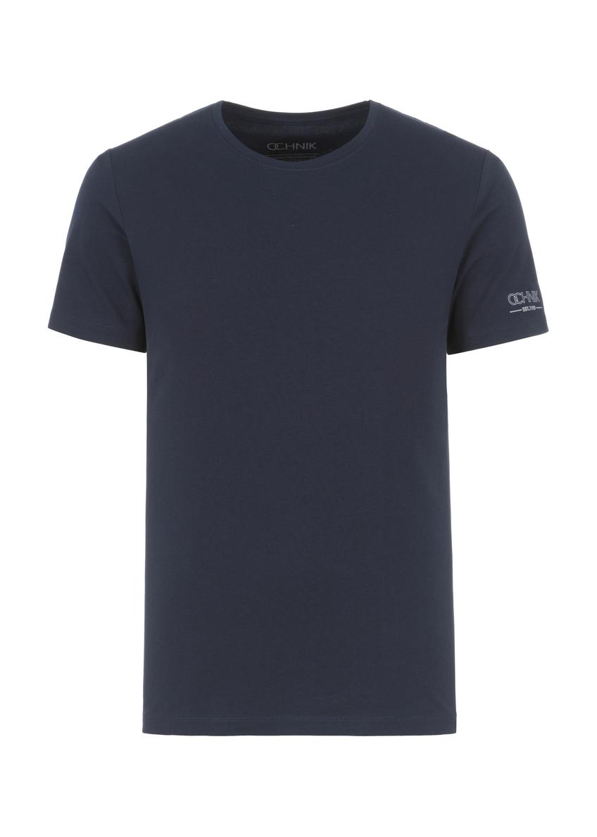 Granatowy basic T-shirt męski  z logo TSHMT-0091-69(KS)