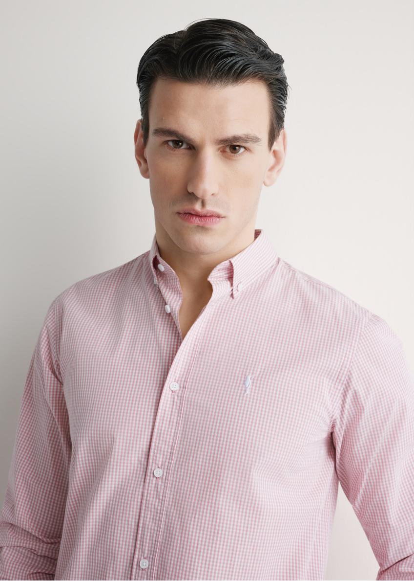 Różowa koszula męska w drobną kratkę KOSMT-0360-5B(W26)