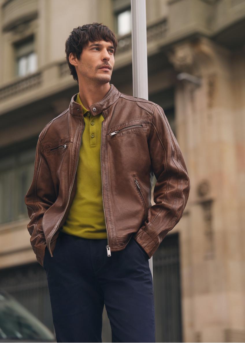 Skórzana kurtka męska w kolorze koniaku KURMS-0397-1F(W26)