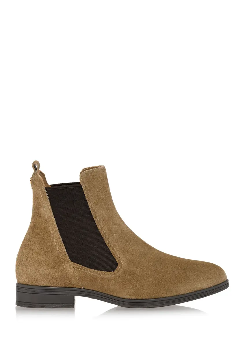 Women's suede ankle boots in dark beige BUTYD-1009-82(Z24)-01