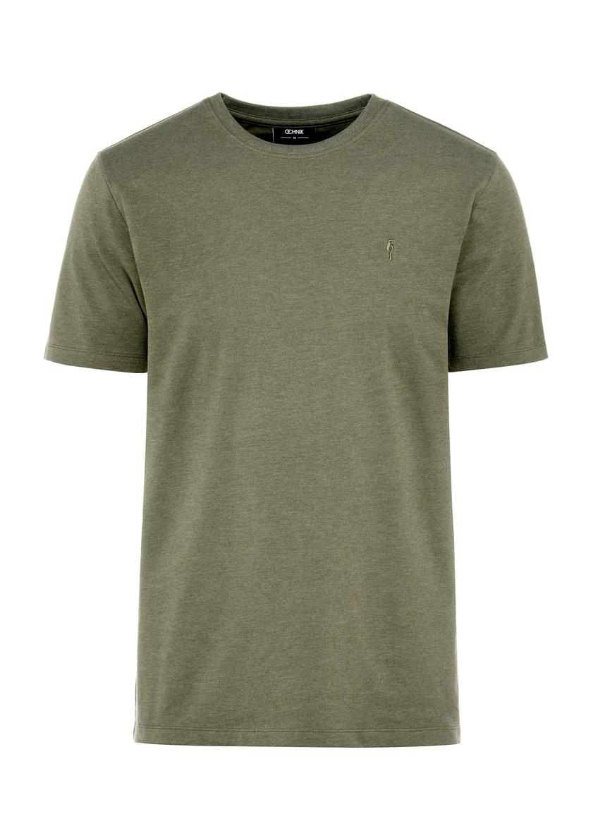 Bawełniany T-shirt męski w kolorze khaki TSHMT-0120-55(W25)