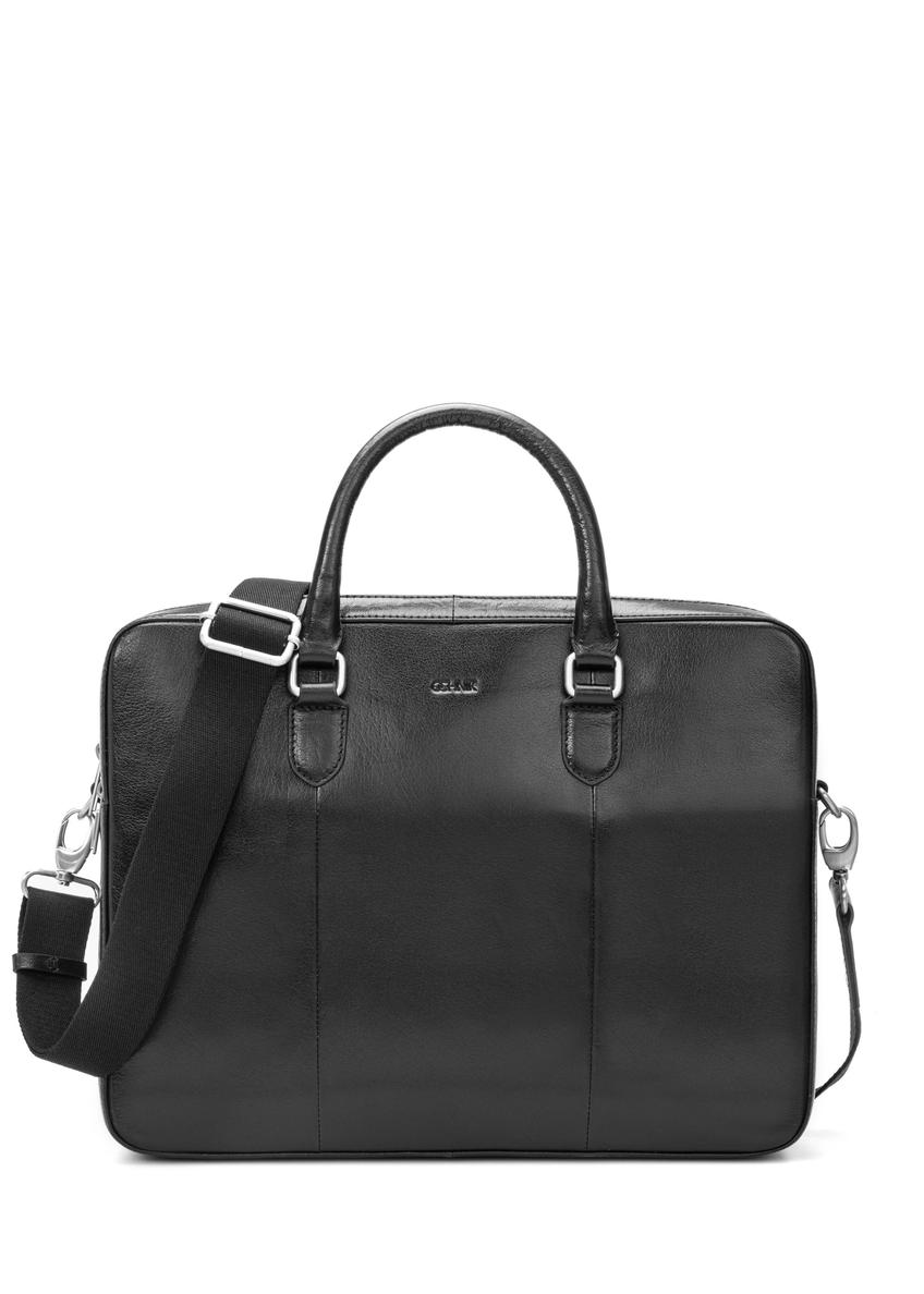 Czarna skórzana teczka męska TORMS-0507-99(W26) - widok produktu z przodu, na białym tle.