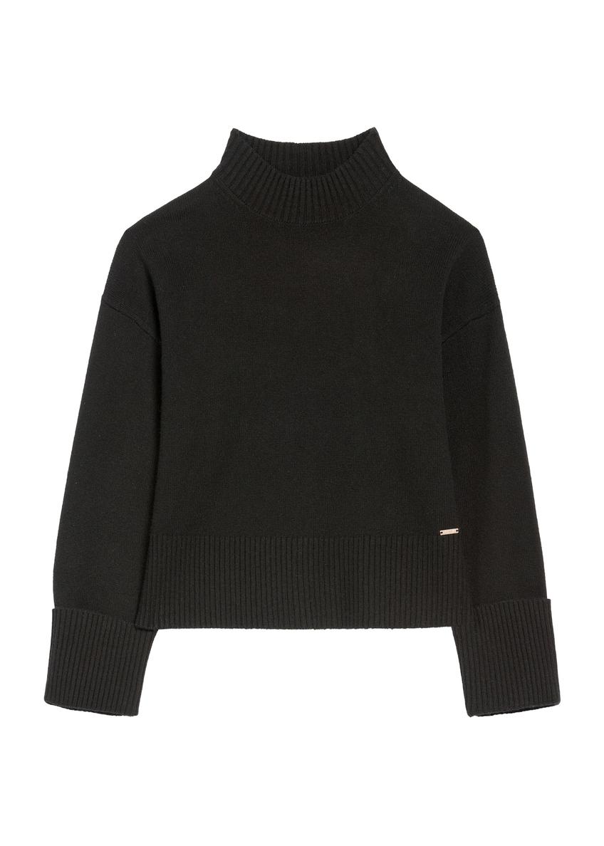 Czarny sweter damski z wełny SWEDT-0244-99(Z25), widok produktu z przodu na białym tle.