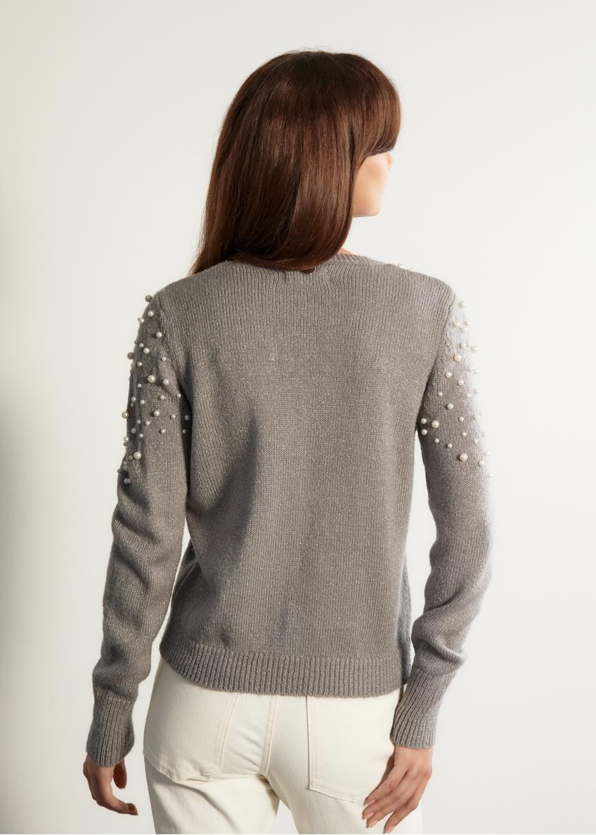 Szary sweter damski damski z perełkami SWEDT-0175-91(W23)
