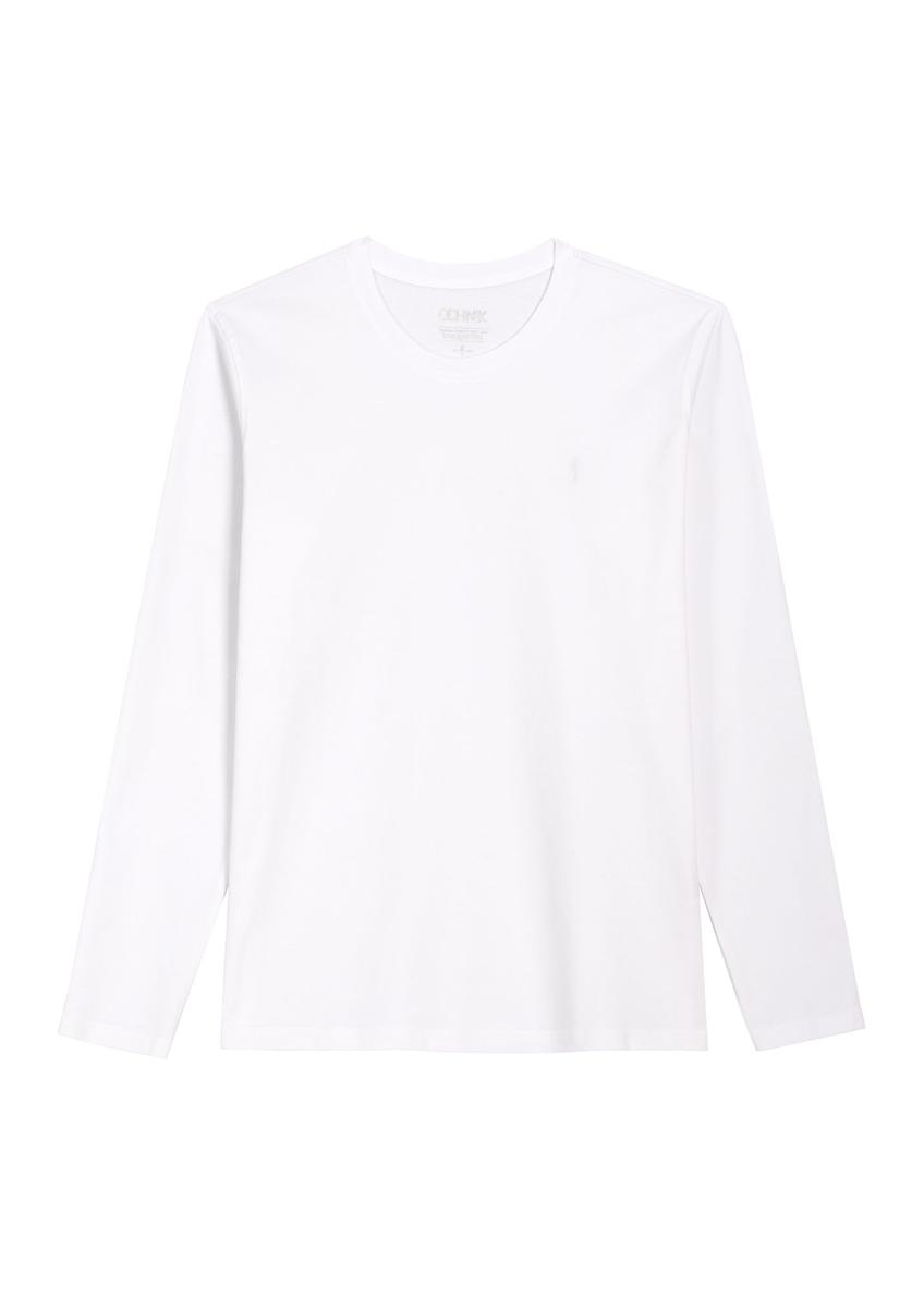 Biały bawełniany longsleeve męski LSLMT-0013-0A(Z26) - widok produktu z przodu, na białym tle.