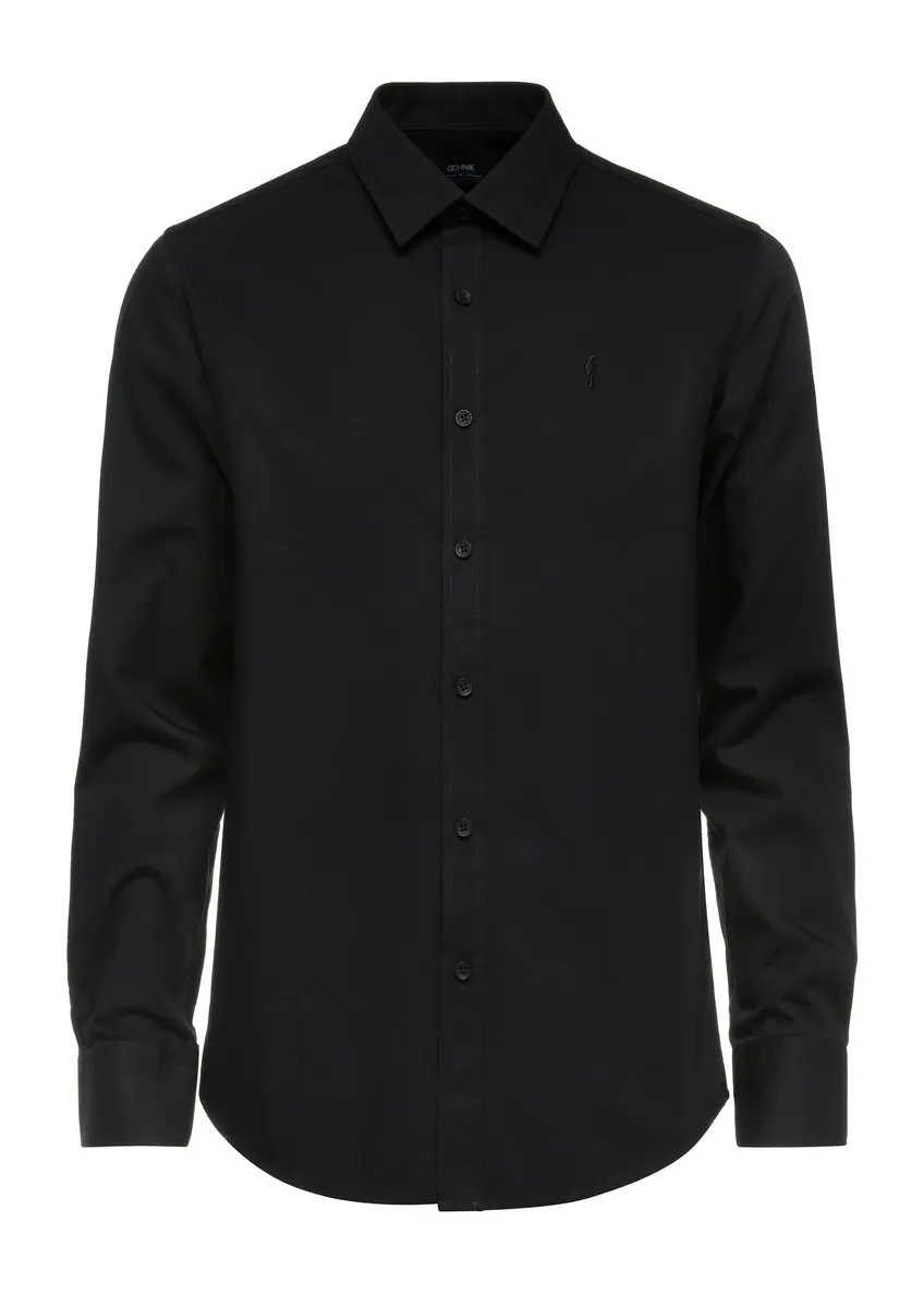 Black cotton men's shirt KOSMT-0332-99(Z24)-01