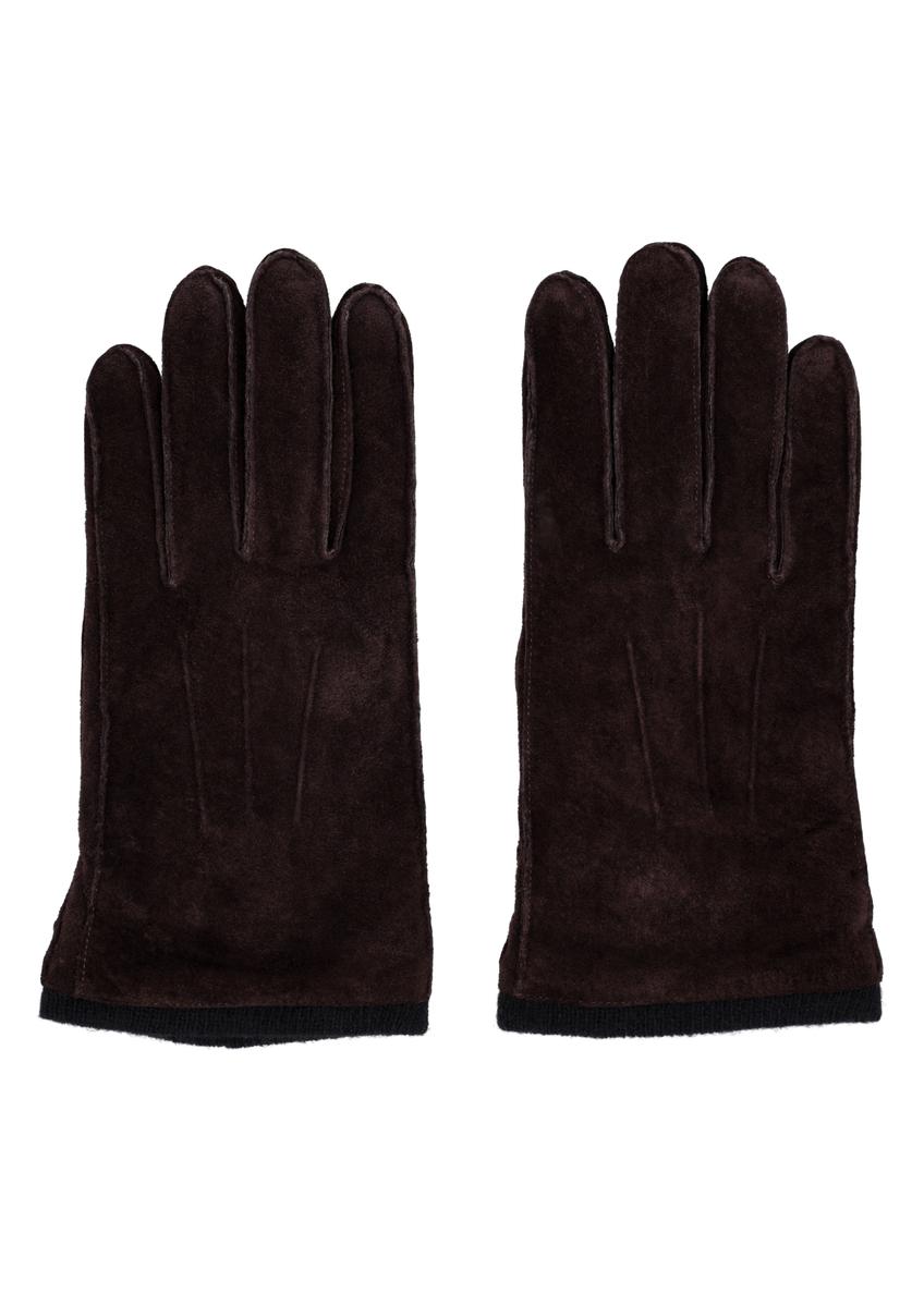 Brązowe zamszowe rękawiczki męskie REKMS-0093-1I(Z26)