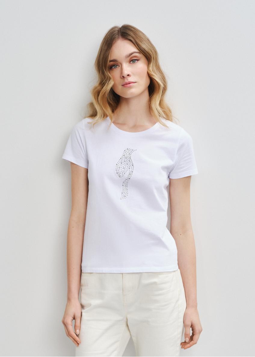 Biały T-shirt damski z cekinowym logo TSHDT-0108-11(W23)-01