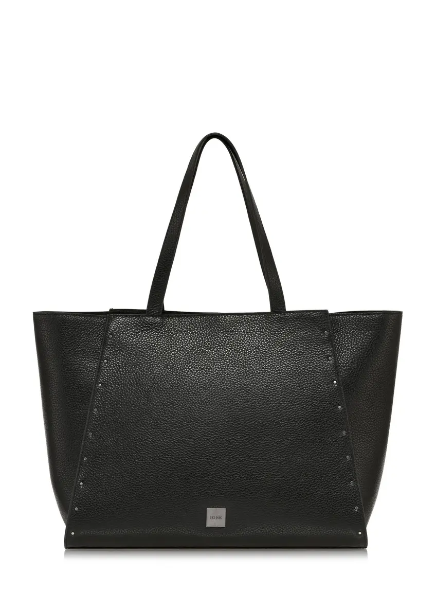 Women's black leather shopper bag TORES-1035-99(Z24)-01