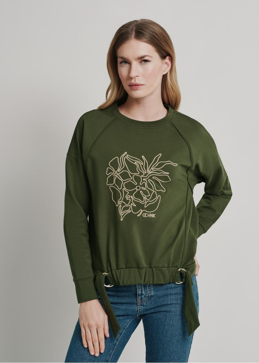 Zielona bluza damska  z kwiatowym haftem BLZDT-0098-55(W24)