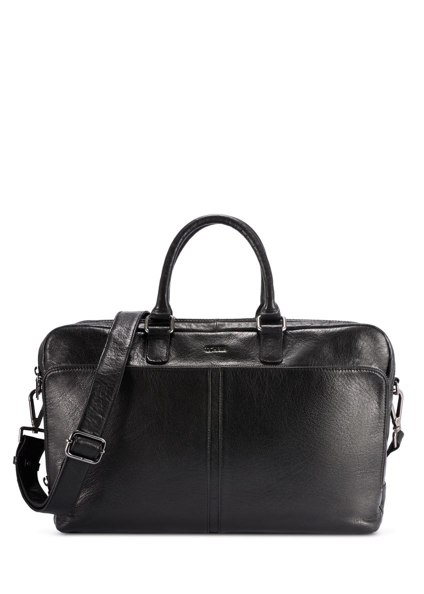 Czarna duża skórzana torba męska TORMS-0489-99(W26) - widok produktu z przodu, na białym tle. 