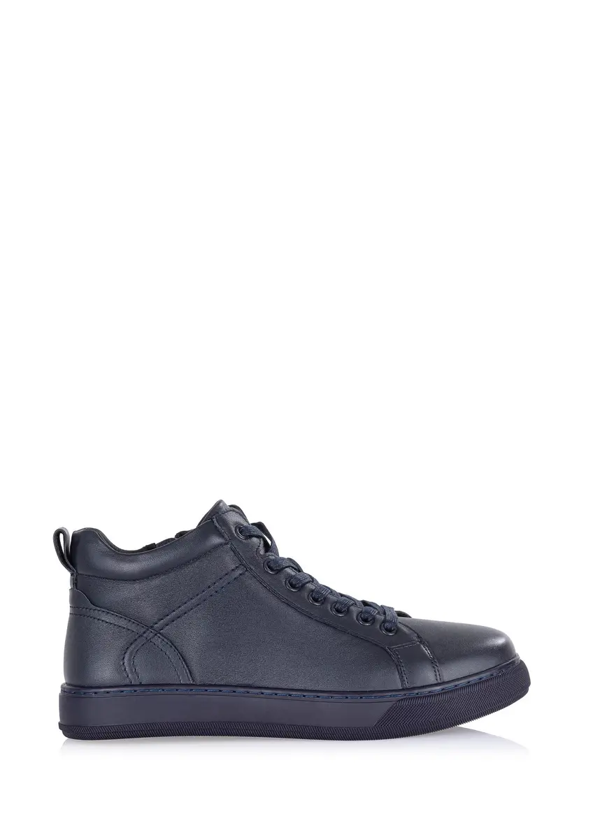 Navy blue leather men's sneakers BUTYM-0466-69(Z24)