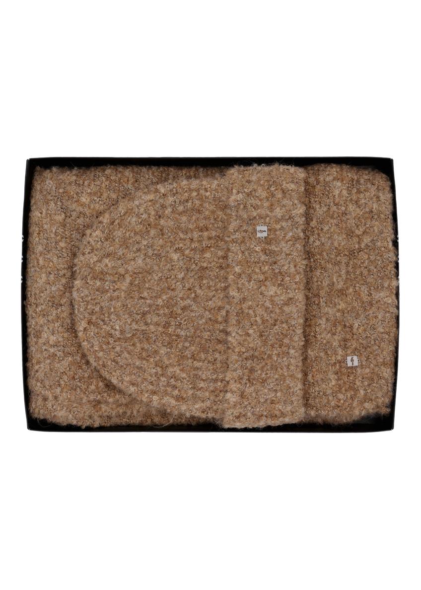 Brązowy zestaw czapka i szalik z wełną ZESTD-0013-1G(Z26)