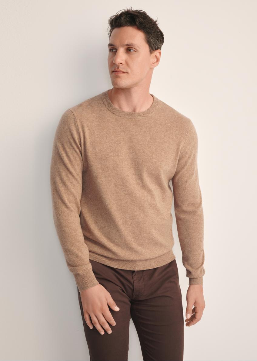 Camelowy wełniany sweter męski z kaszmirem SWEMT-0186-24(Z25)