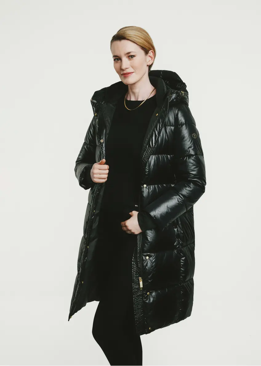 Black long quilted women's jacket KURDT-0531-99(Z24)-01