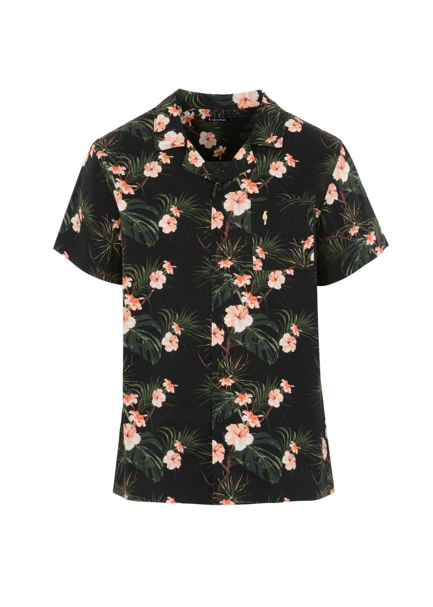 Czarna koszula męska z krótkim rękawem KOSMT-0286-99(W23)-03