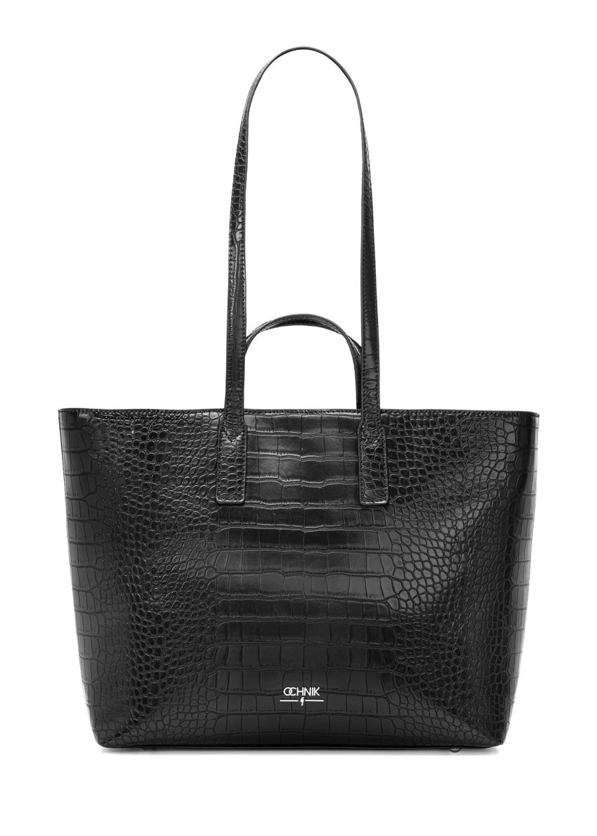Czarna torebka damska shopper TOREC-1204-9G(W26), widok produktu z przodu na białym tle.