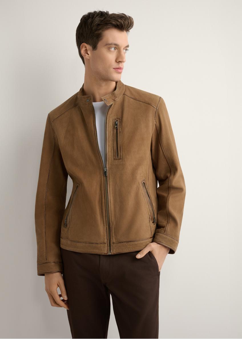 Ciemnobeżowa kurtka zamszowa męska KURMS-0398-1C(W26)