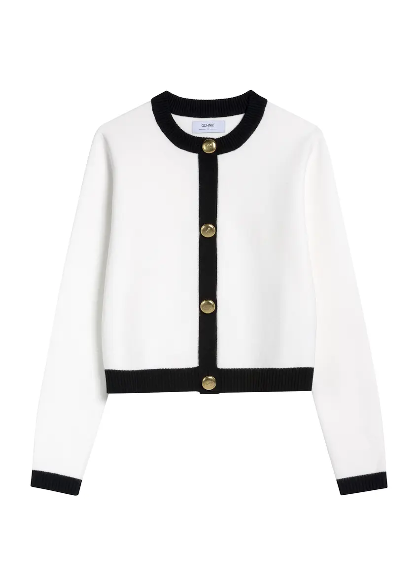 Biały kardigan damski KARDT-0053-12(Z25), widok produktu od przodu na białym tle.