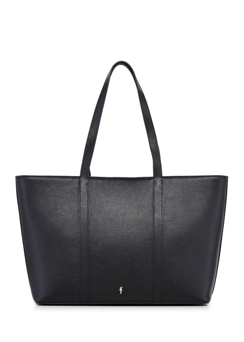 Czarna skórzana torebka shopper TORES-1273-9I(W26) - widok produktu z przodu na białym tle. 
