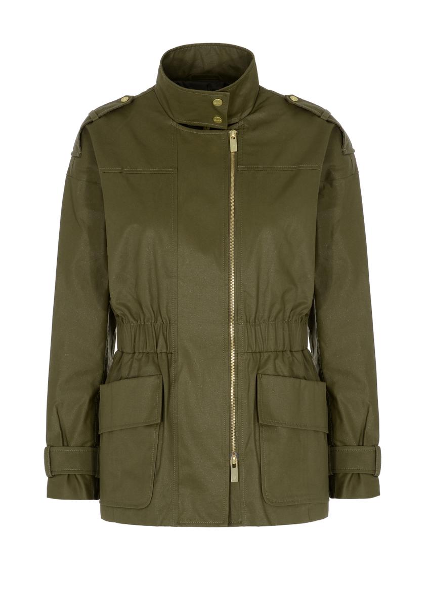 Oliwkowa kurtka damska ze ściągaczem KURDT-0354-57(W22)-06