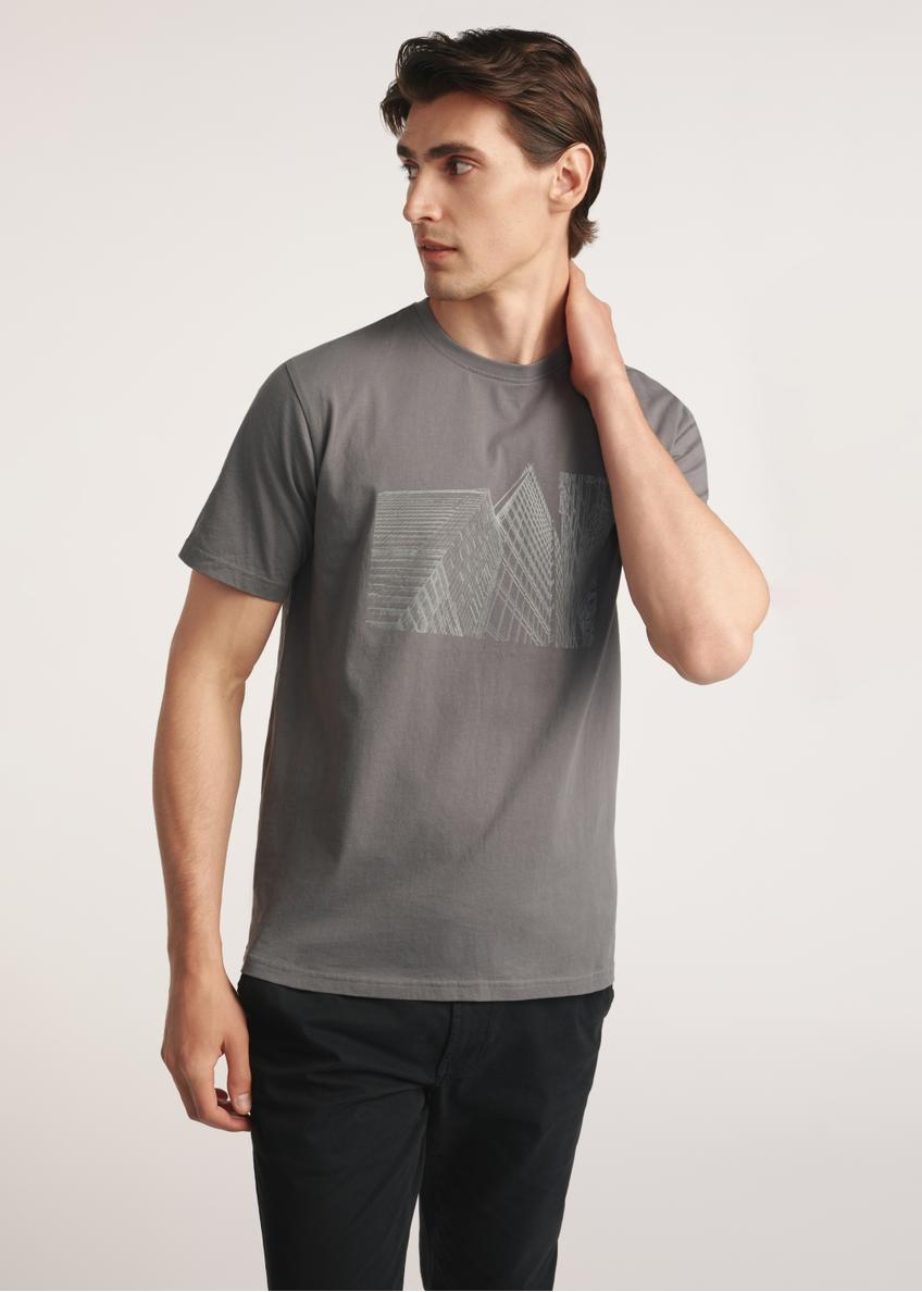Szary T-shirt męski z nadrukiem TSHMT-0131-96(Z25)
