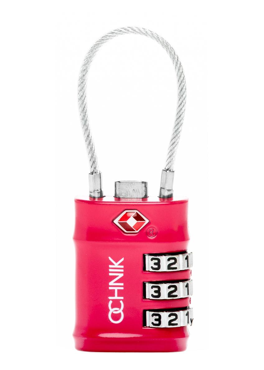 Fuksjowa szyfrowa kłódka TSA AW-015-0007-5E(W26), widok produktu z przodu na białym tle.