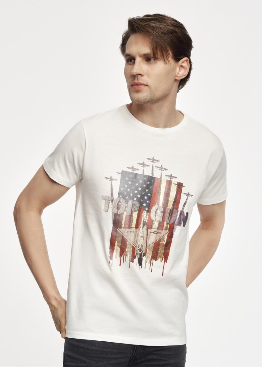 Kremowy T-shirt męski Top Gun TSHMT-0093-11(W23)
