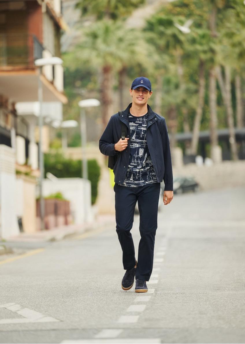 Granatowy t-shirt męski z grafiką TSHMT-0148-7E(W26)