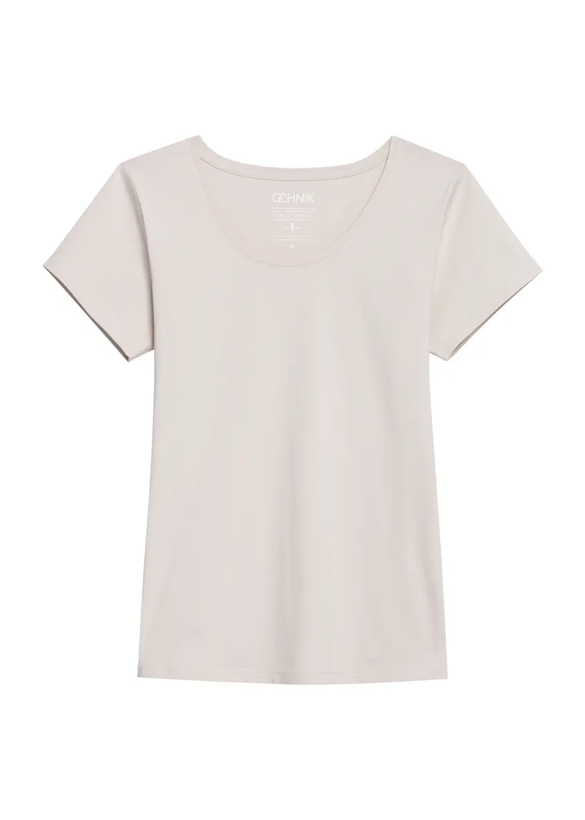 Beżowy T-shirt damski basic TSHDT-0111-81(KS)