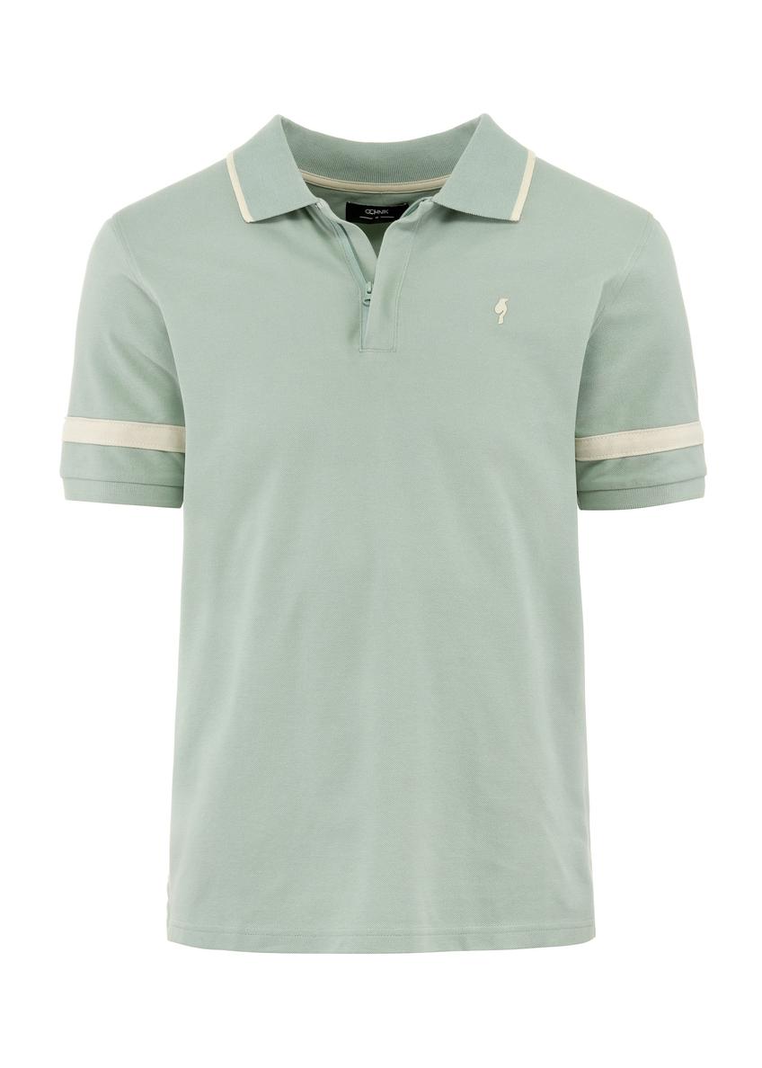 Miętowa koszulka polo z bawełny POLMT-0082-53(W25), widok produktu z przodu na białym tle.