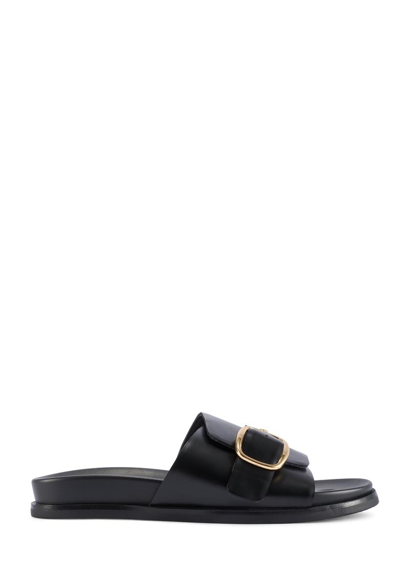 Czarne skórzane klapki damskie BUTYD-1269-99(W26)