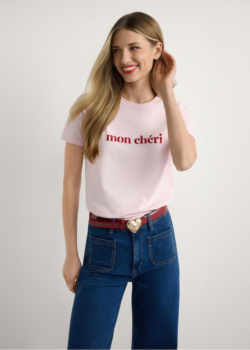 Różowy T-shirt damski z nadrukiem TSHDT-0152-5A(W26)