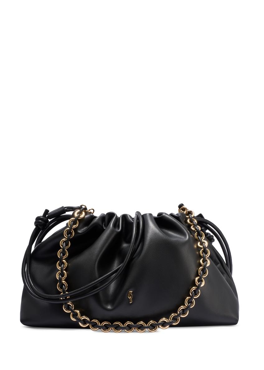 Czarna torebka typu worek TOREC-1215-99(W26) - widok produktu z przodu, na białym tle. 