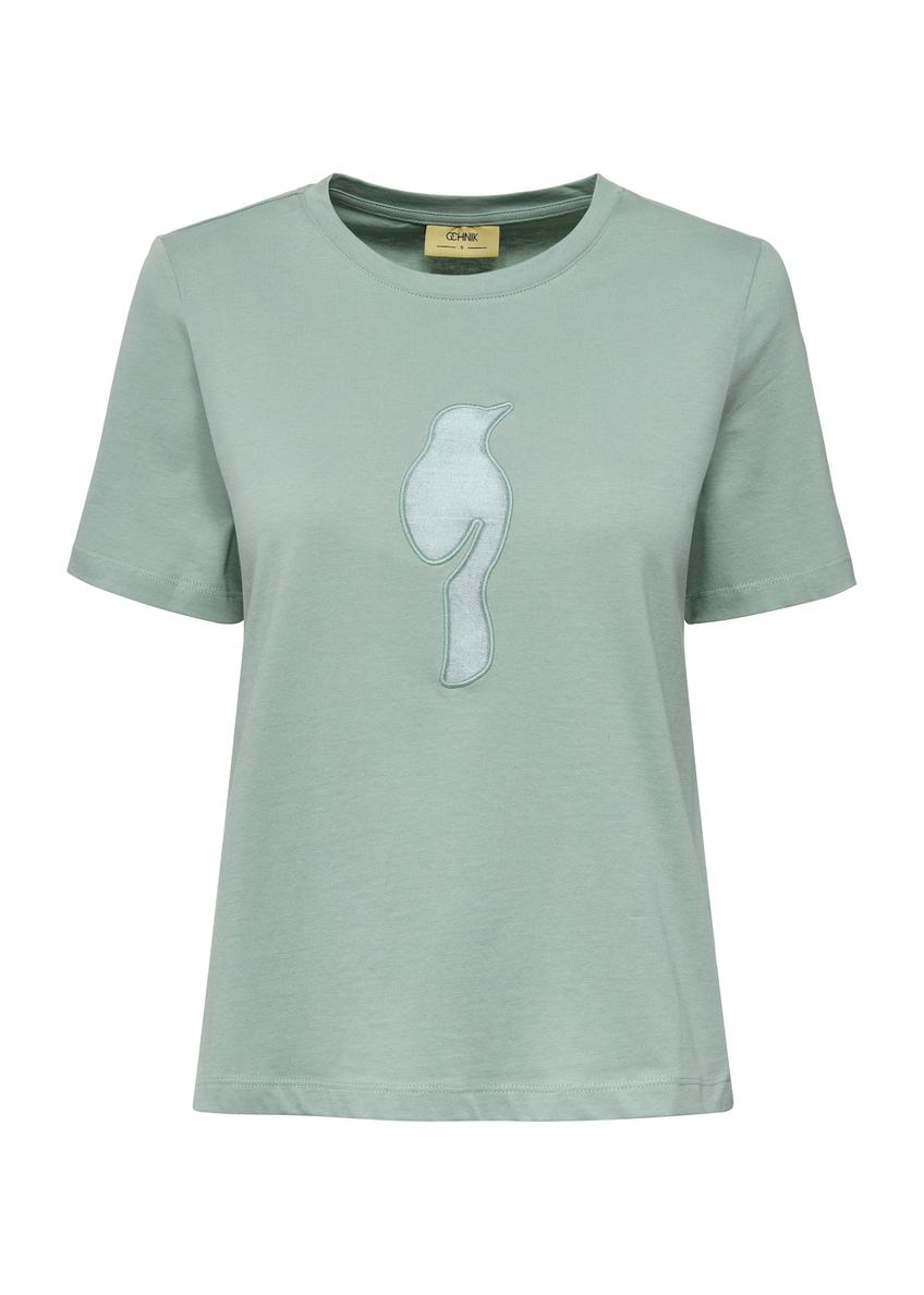 Miętowy T-shirt damski z logo TSHDT-0137-53(W25)-01