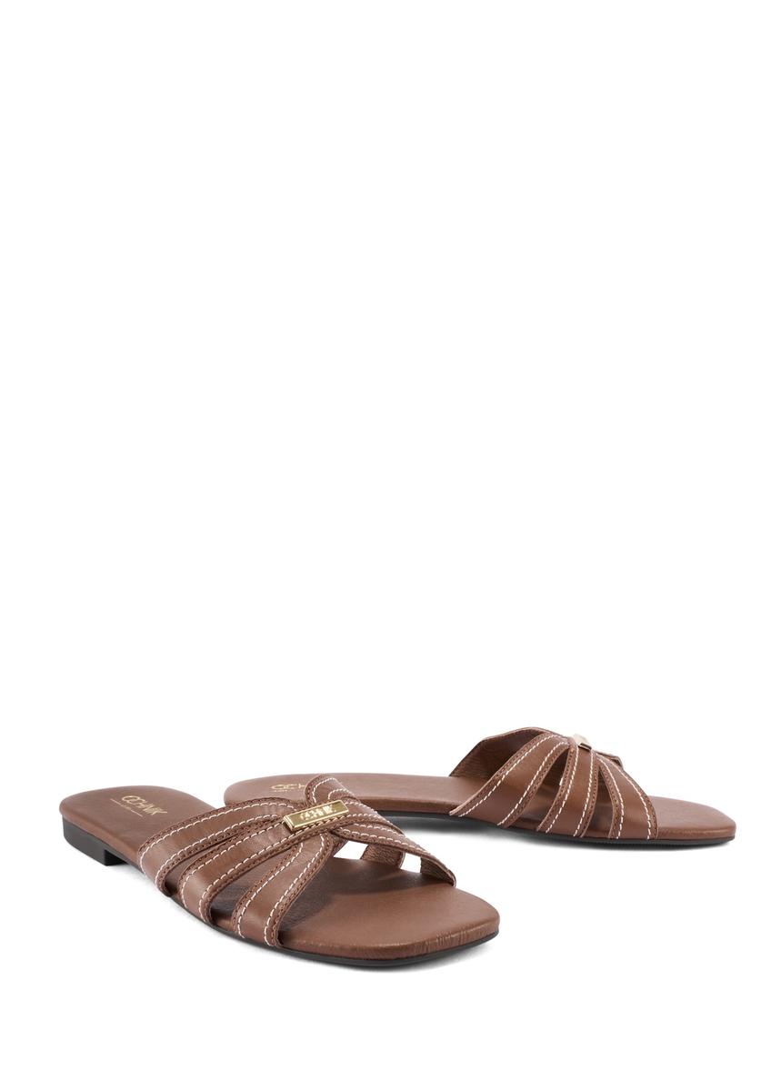 Camelowe klapki damskie z przeszyciami BUTYD-1223-1D(W26)