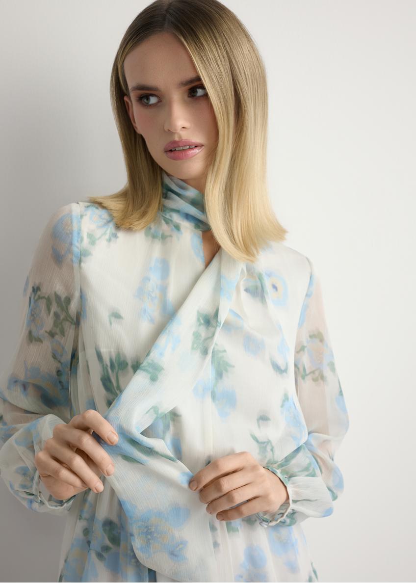 Kremowa sukienka damska w kwiaty SUKDT-0265-7P(W26)